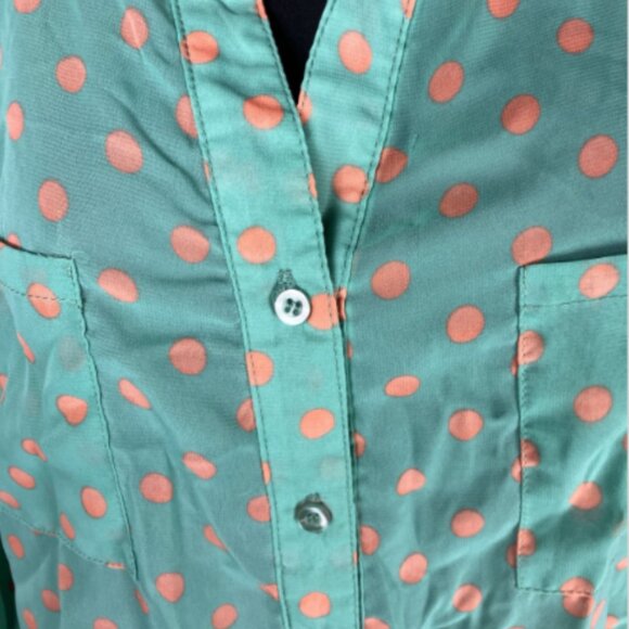 Moon Collection Large Sheer Polka Dot Multi Color 3/4 Sleeve Blouse w/pockets - Picture 4 of 16